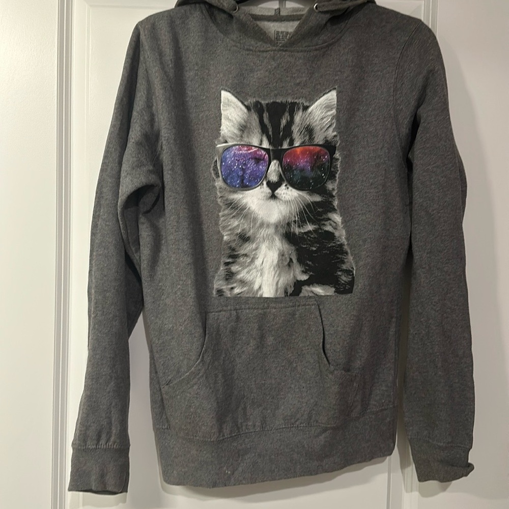 Zumiez Galaxy Cat Hoodie — Gray Space Cat Cozy Fleece Sweatshirt (Medium) - Picture 2 of 8